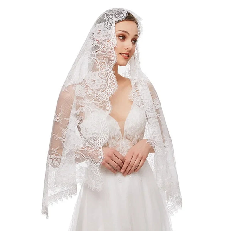 Lace Mantilla Veils For Wedding Bride Spanish Muslim Head Covering Scarf Shawl Catholic Veils For Church White Black Bridal Veil
