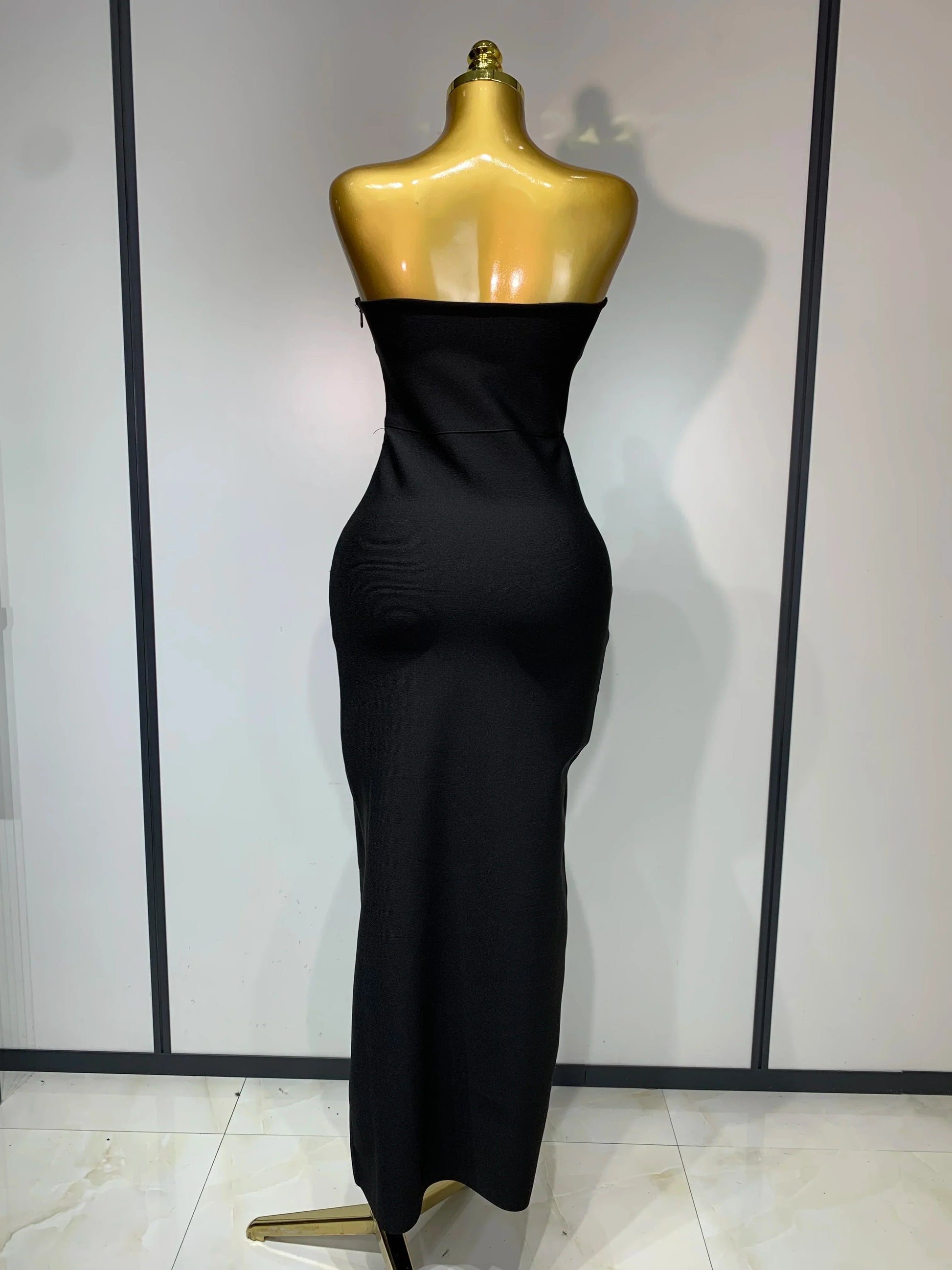 Luxury Birthday Celebrity Sexy Strapless Backless Maxi Long Bodycon Bandage Dress Women Elegant Evening Club Party Outfit