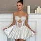 Pakaian Parti Perkahwinan Mini A-Line Sweetheart Puff Skirt Brides Dress For Women Stain Lace Cocktail Gowns Vestido de Novia