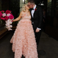 Pink A line Wedding Dresses Sweetheart Flowers Ruffles Tulle Floor Length Sweep Train Bridal Party Gown Vestido De Novia