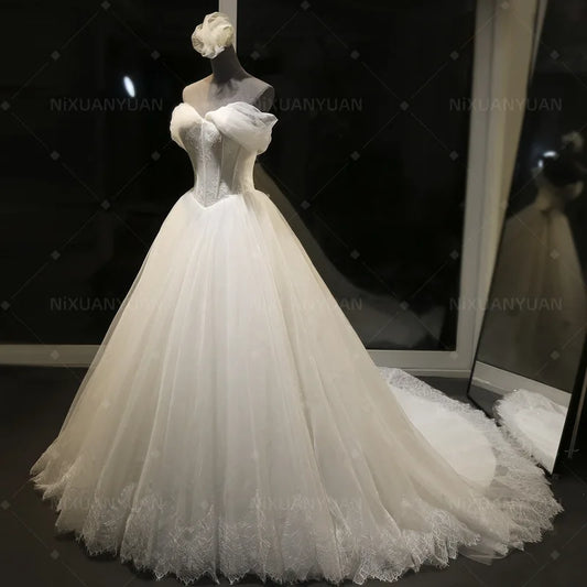 Kincesja Lace Tiul A Line Suknia ślubna ukochana z aplikacji na ramię boho suknie ślubne dla kobiety vestidos de novia