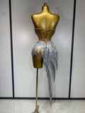 Women Sexy Singer Dancer Performan Costume Nightclub Bar Girl Sparkly Diamond Tassel Two Piece Set Evening Party Birthday Outfit