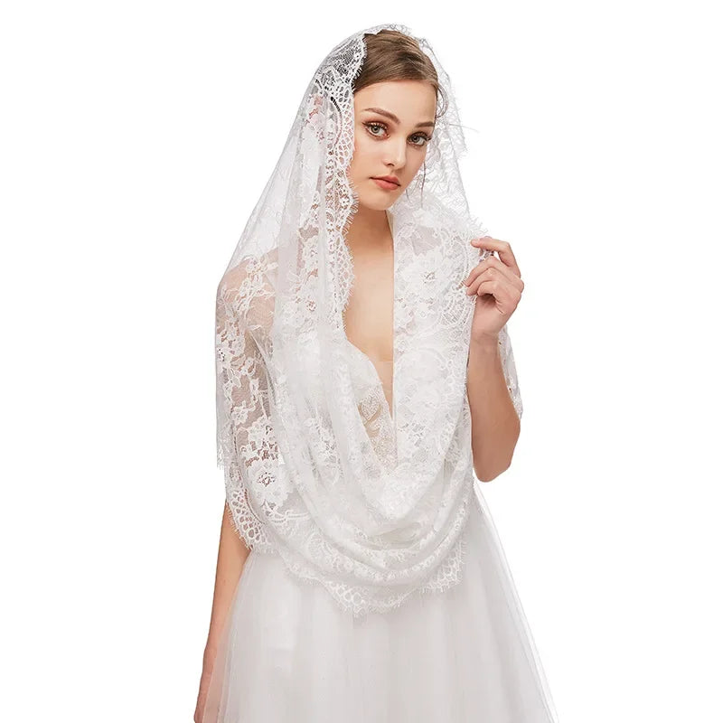Lace Church Veils For Women Muslim Head Covering Scarf Shawl Spanish Style Mantilla Veil White Black Bridal Veil For Wedding as picture 1