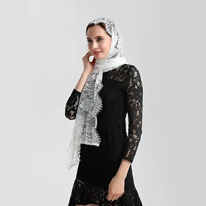 Lace Mantilla Veils For Church Spanish Muslim Head Covering Lace Shawl Scarf For Women Catholic Chapel Veils For Wedding Bride