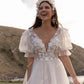 Gaun Perkahwinan Pendek Sederhana Lengan Pendek Appliques Tulle Backless Mini Bride Dresses Bunga Ilusi Gaun Perkahwinan Awam