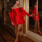 Mini vestidos de fiesta rojos elegantes con lazo grande fuera del hombro mangas largas vestidos cortos de fiesta de cumpleaños de satén فساتين سهرة personalizados