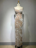 Gorgeous Feathers Beading Spaghetti Strap Bodycon Long Dress Woman Evening Dress Celebrity Birthday Party Outfit