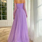 Sweet Cape A-line Prom Dress Lavender Evening Dress Glitter Organza فستان سهرة Sweet Tulle Sweep Train Party Dresses