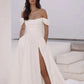 Elegante Satin Hochzeitskleiderseite Schlitz kurzärmel für Frauen mit Taschenbilanzbrautkleidern, die sich an Maßnahmen elegant anpassen können