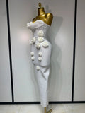 Women Sexy Bodycon Dress Fashion White Elegant Strapless Flower Slim Dress Casual Streetwear Club Birthday Party Dresses