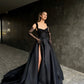 Gothic A-line Prom Dress Elegant Silk Satin Evening dress Sweep Tail فستان سهرة Sweet Spaghetti Strap Party Dresses