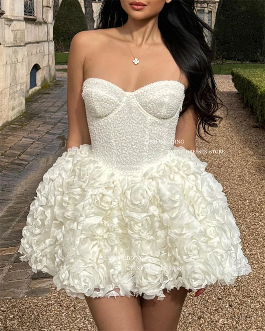Scintilla sexy mini abiti da sposa a-line 3d flowers paiugne da sposa corta abiti da sposa vestidos de nolia personalizzato made