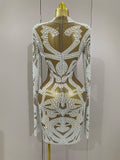 High-end Elegant Evening Gown AB Rhinestones Pearls Luxury Long Sleeves Mesh Dress Women Cocktail party Wedding Costume