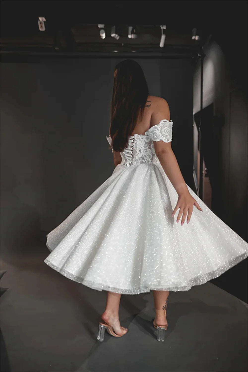 White Lace Appliques Prom Dresses Off the Shoulder vestidos de noche Elegant Sleeveless Ankle-Length Formal Evening