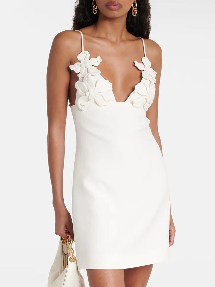 Solid Patchwork Appliques Camisole Dresses For Women Square Collar Sleeveless Backless High Waist Mini Dress