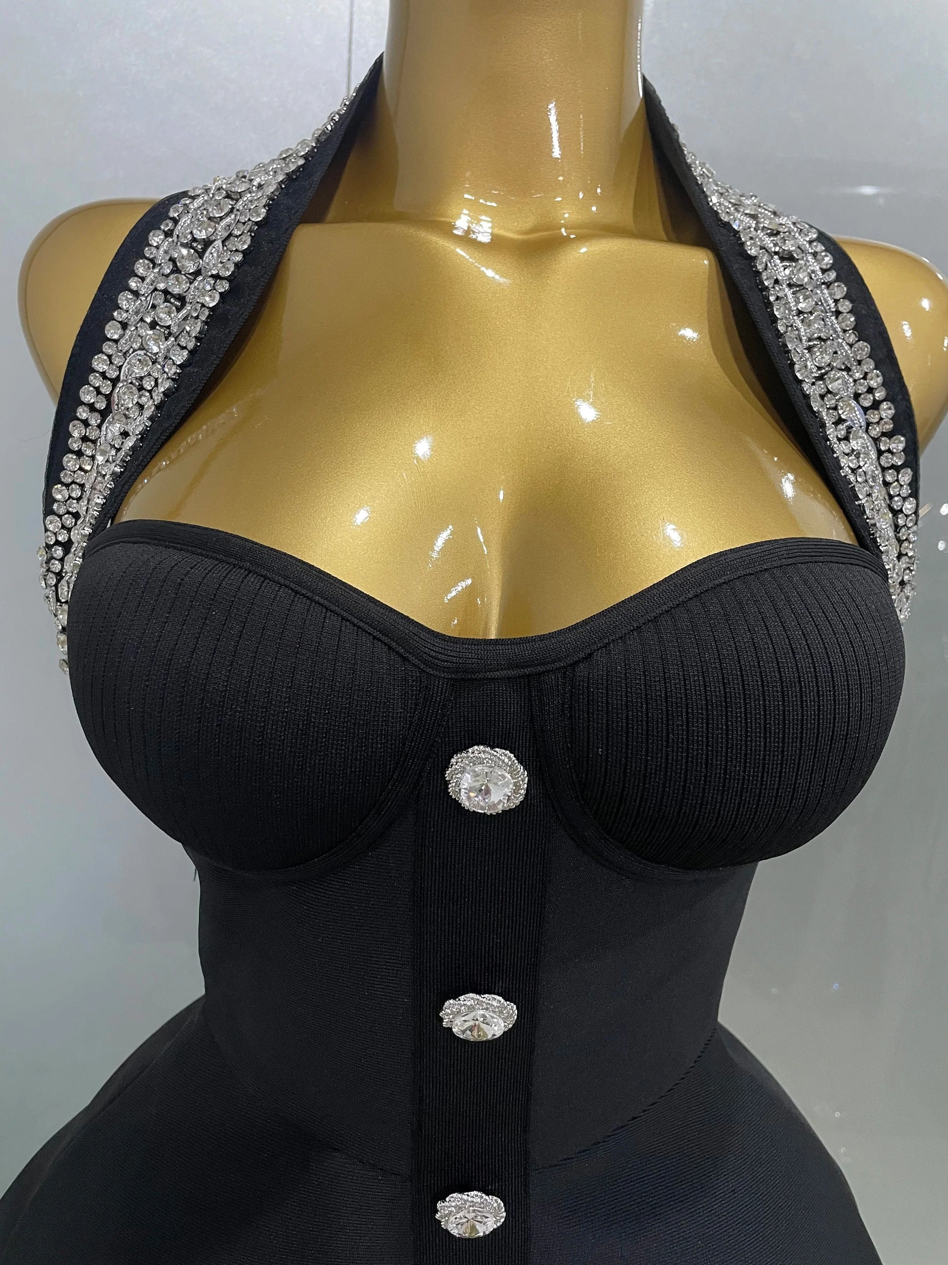 Women Black Sexy Off the Shoulder Shinning Crystal Bodycon Bandage Long Dress Gloves Elegance Celebrate Evening Party Dress