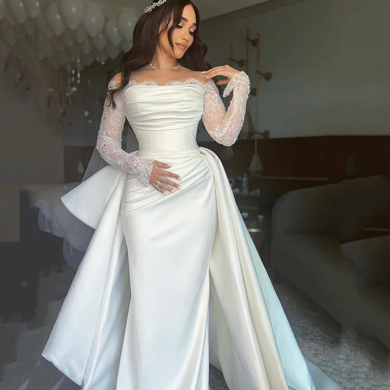 Ivory Mermaid Wedding Dress Off The Shoulder Bridal Dress Lace Long Sleeve vestidos de novia Princess Wedding Gowns