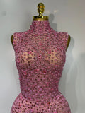 Sparkly Rhinestone Sleeveless Maxi Long Dress Sexy Mesh See Through Luxury Birthday Dress Evening Party Singer Stage Outfit
