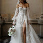 Sweetheart Sequins Lace Wedding Dresses Puff Lengan Panjang Line Side Split Bride Dress Wedding Gowns Customize