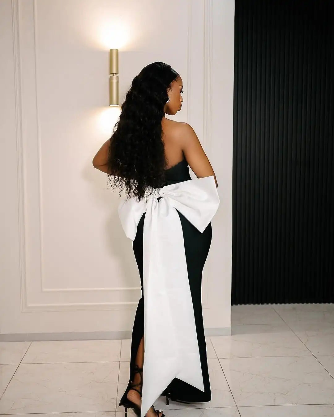 Top Quality Women Sexy Strapless Big White Bow Bodycon Long Bandage Dress Nightclub Party Celebrate Cocktail Outfit Vestido black