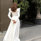 Satin Princess Wedding Dress A Line Square Neck Bride Dresses Long Sleeve Lace Up Back Party Gowns