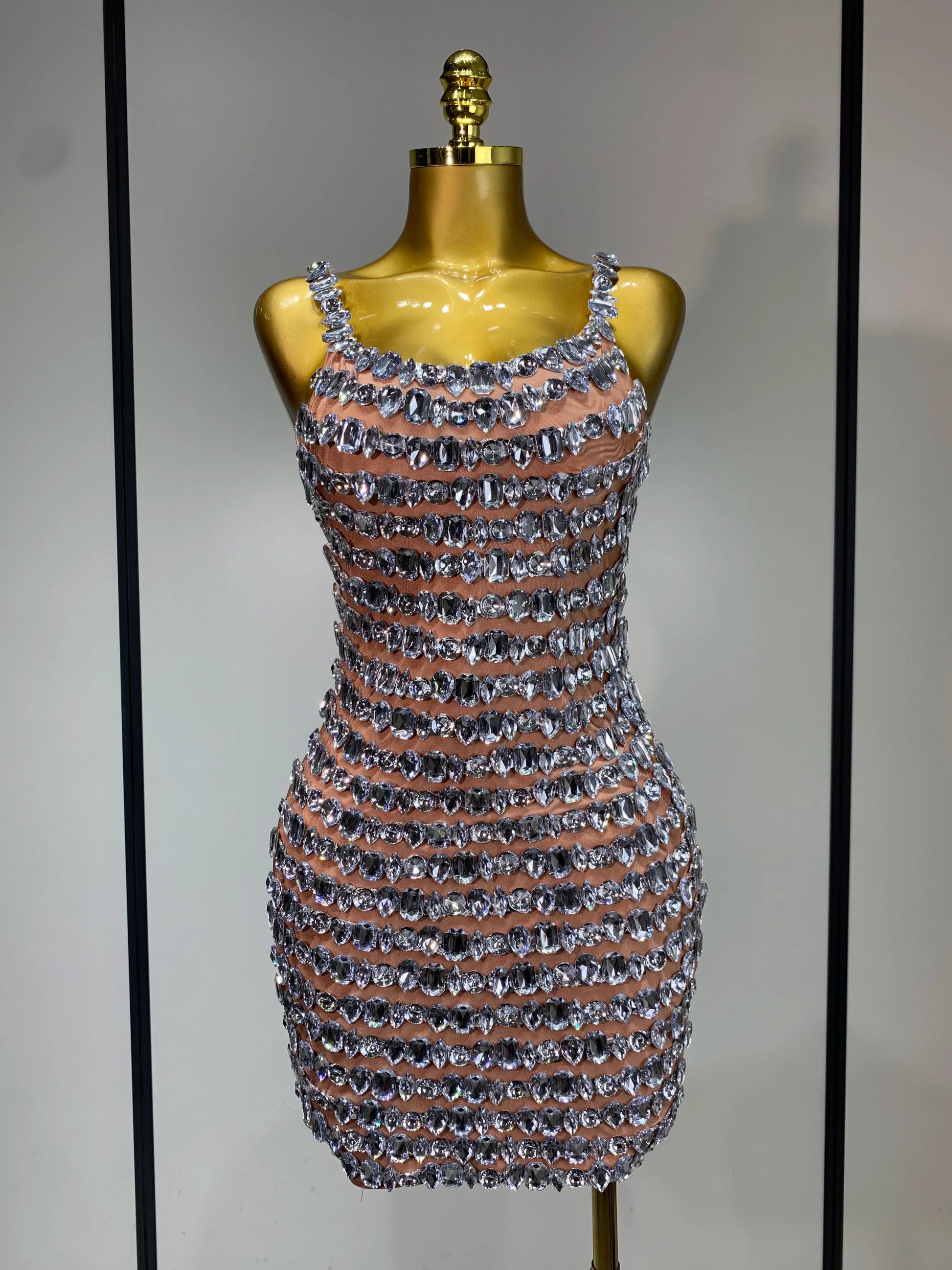 Sexy Sparkly Rhinestones Bodycon Short Dress Women Celebirty Elegant Evening Party Luxury Birthday Gown Photoshoot Stage Costume CORAL RED