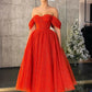Tea Length Prom Dresses Glitters Sparkly Bling Off Shoulder Sweetheart A Line Formal Party Women Red Evening Gowns