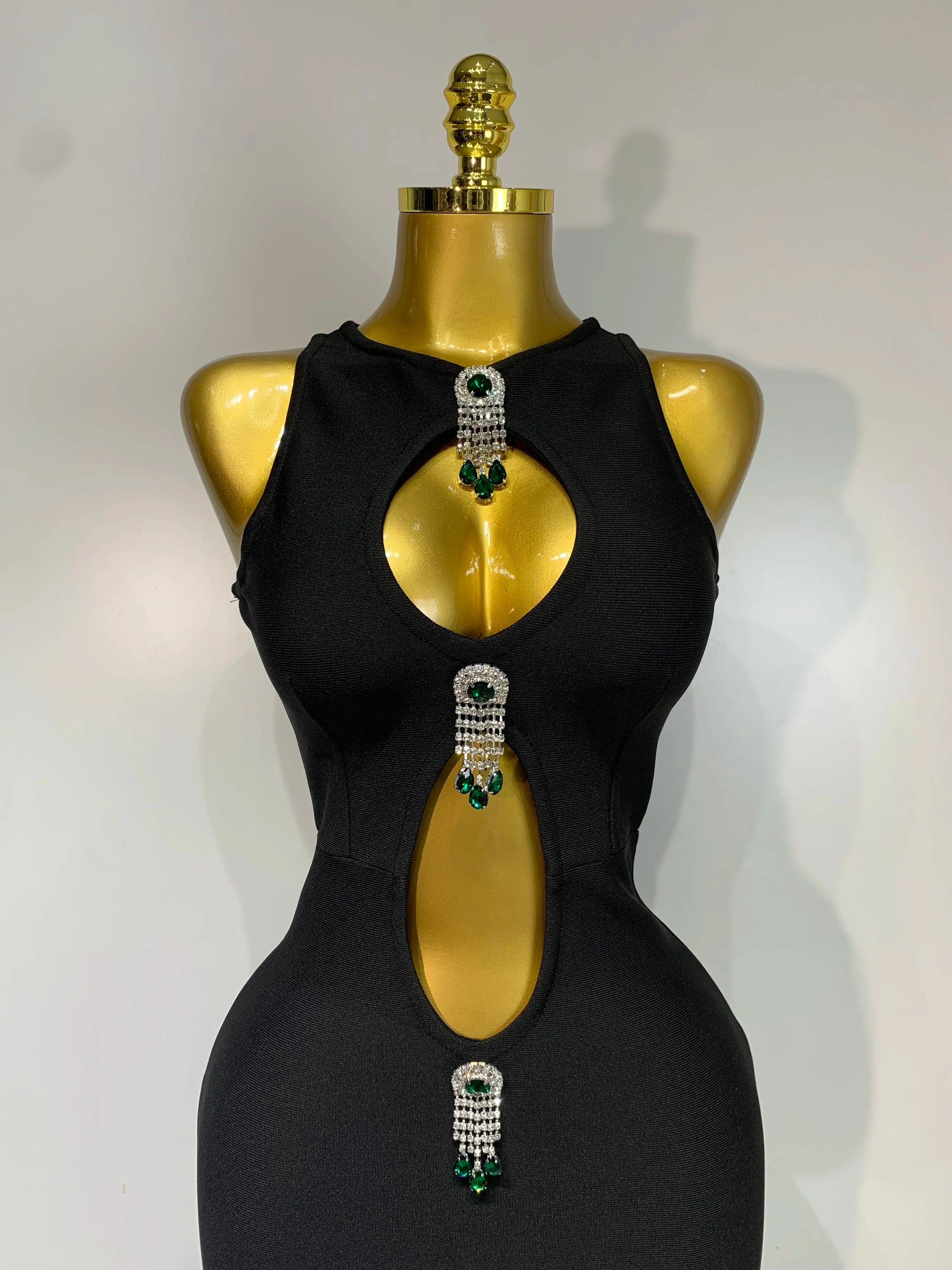 Women Celebrity Sexy Cut Out Diamonds Black Long Bodycon Bandage Dress Elegant Evening Club Party Luxury Birthday Dresses