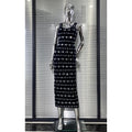 Sparkling Diamonds Sleeveless Package Black Bandage Ankle Length Dress Woman evening Party Dress Celebrity Birthday Party Outfit