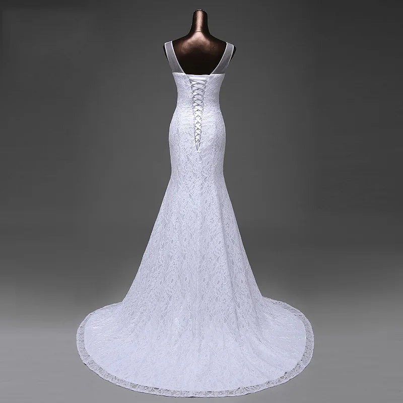 White Lace Mermaid Trailing Bride Wedding Dress Elegant Luxury Crystal Sexy Backless Formal Evening Summer Dresses for Women