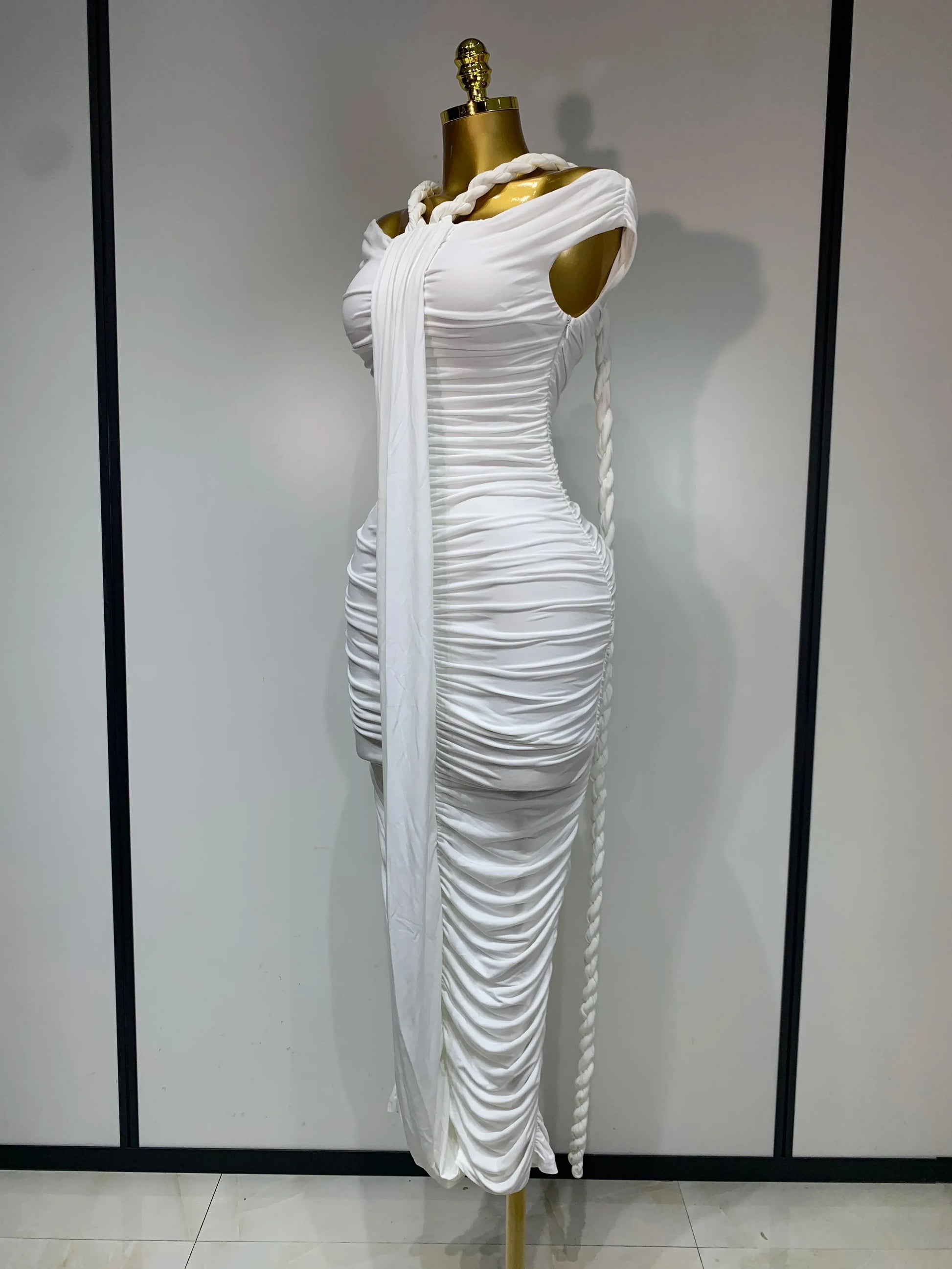 White Women Sexy Off Shoulder Bodycon Mesh Long Dress Nightclub Party Evening Fashion Birthday Dress Vestido