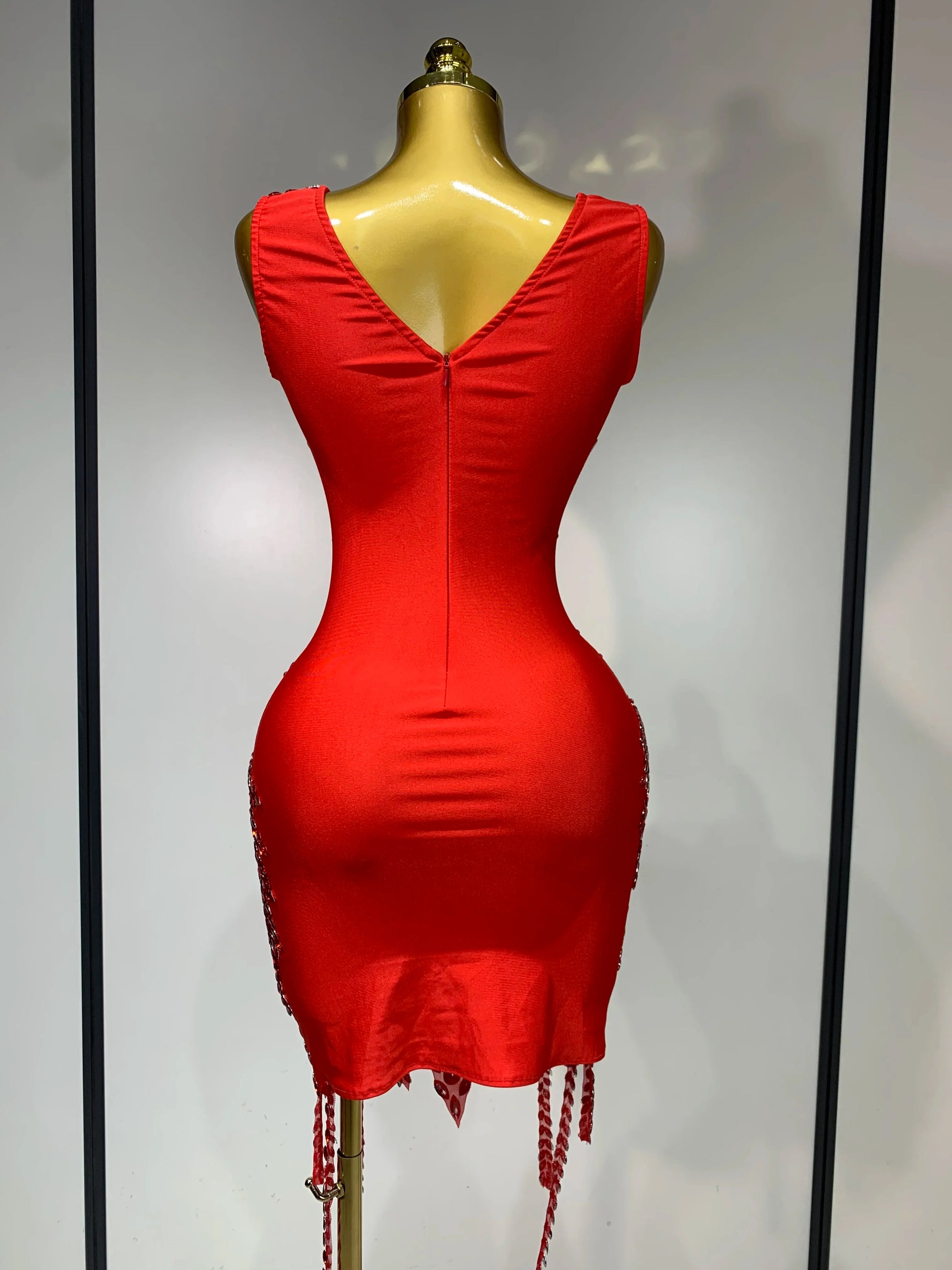 Sparkly Rhinestone Mesh See Through V Neck Dress Women Sexy Performance Stage Costume Evening Party Club Luxury Birthday Outfit