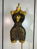 Sparkly Rhinestones Backless Mini Dress Women Sexy Mesh Transparent Celebrate Evening Birthday Dress Photo Shoot Stage Wear black