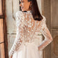 Beautiful Luxury Bohemian High Fork Wedding Dresses A-Line High Neck Lace Tulle Beach Bridal Gown Long Sleeves Sweep Train New