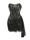 Christmas Dress For Women Red Lace Sexy Strapless Sleeveless Slim Supper Short Dress With Lace-Up black