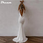 DREAM – robe de mariée sirène en crêpe, col en V profond, traîne détachable, unie, sans manches, dos ouvert, robes de mariée simples et élégantes