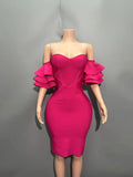 Rosered Color Women Sexy Strapless Ruffles Bodycon Mini Bandage Dress Birthday Party Celebrate Cocktail Dress Vestido