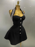 Women Black Sexy Off the Shoulder Shinning Crystal Bodycon Bandage Long Dress Gloves Elegance Celebrate Evening Party Dress