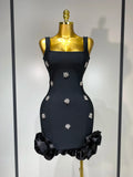Women Sexy Square Collar Sparkly Rhinestone Bodycon Mini Bandage Dress Celebrate Evening Party Elegant Luxury Birthday Dress black