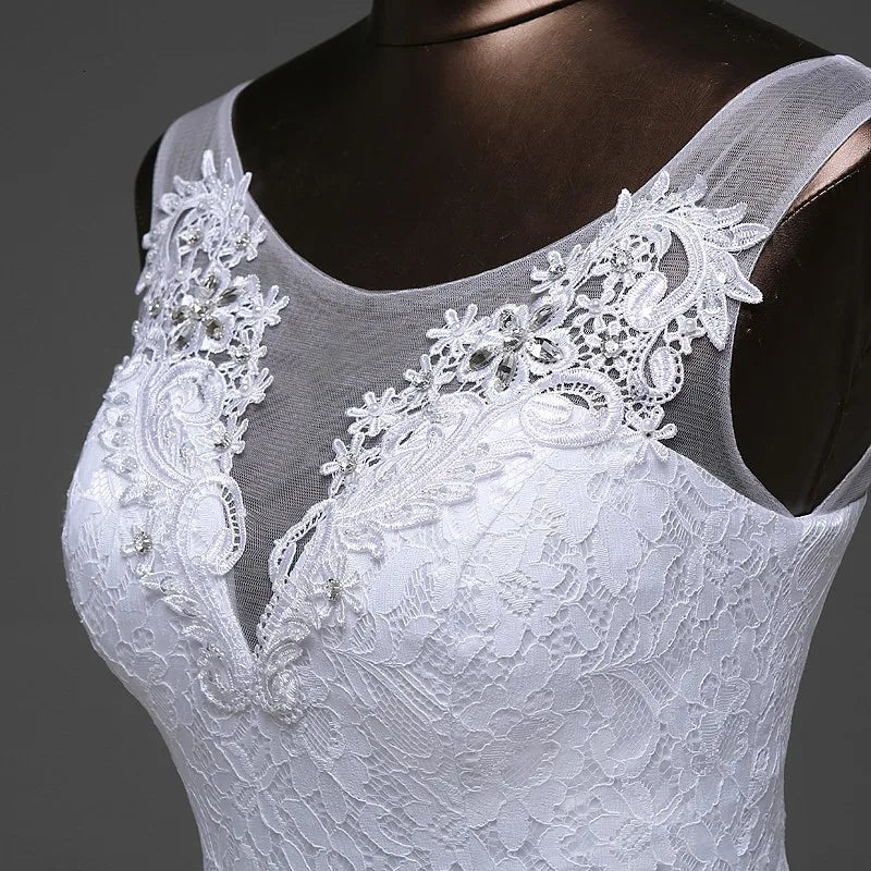 Biała koronkowa syrenka Trailing Bride Suknia ślubna Elegancka luksus Kryształ Seksowne plecy formalne wieczorne sukienki letnie dla kobiet