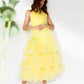 Tiered Tulle Prom Dresses High Neck Tea length A Line Formal Party Prom Gowns Sleelveless Evening Gowns Elegant