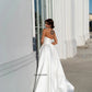 Popular V-neck Pleat A Line Wedding Dresses Big Bow Side Slit Floor Length Vestido de Noiva Bridal Gowns