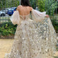 Star Lace Appliques Prom Dresses A-line Tulle فساتين السهرة Elegant Puffy Sleeves Floor-Length vestidos verano moda