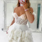 שמלות מסיבת חתונה לבנות פרחים 3D משמלות מכתף תחרה מיני שמלות נשף לנשים לשמלת כלות קצרה