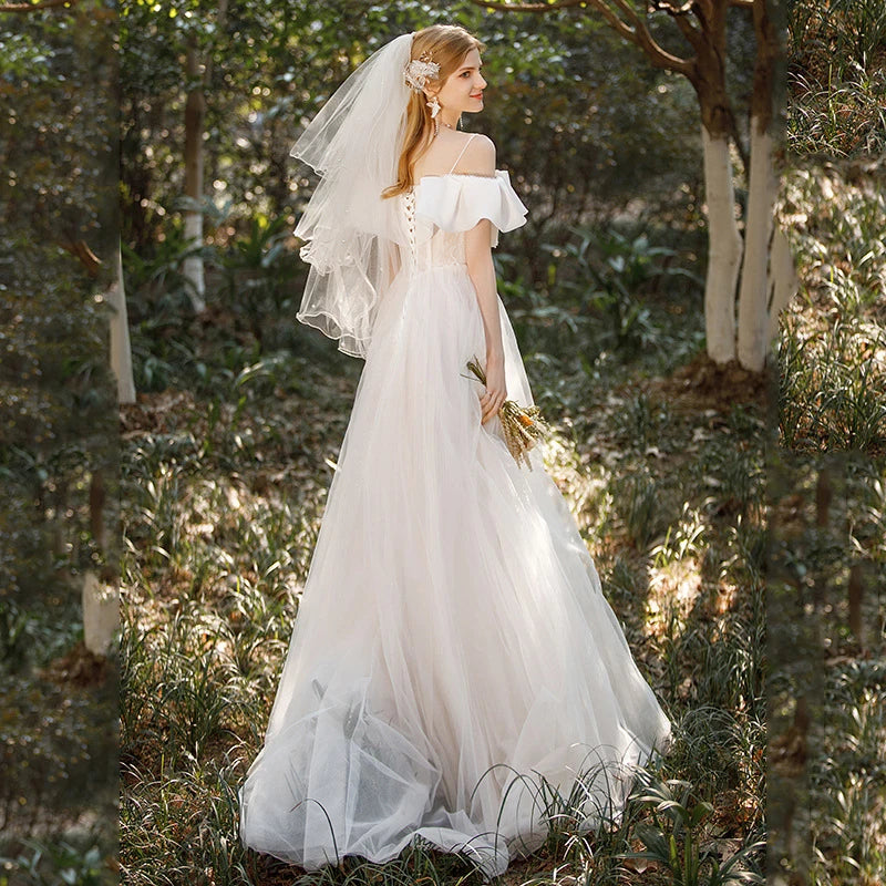 Robe de mariée française de luxe en Satin blanc, avec traîne de chapelle, avec nœud, élégante, Sexy, Slim, manches bouffantes, robe de soirée pour femmes