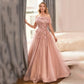 A-line Party Dress Luxury 3D Flower Embroid Evening Dresses Sweet Off Shoulder Vestidos De Noche Pink Prom Dress