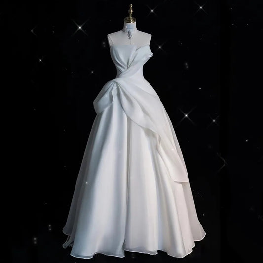 Robe de mariée Maxi en Satin blanc de luxe, sans bretelles, en mousseline de soie, élégante, longue, pour les invités de bal, robes de soirée formelles pour femmes