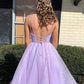 Lilac Long Prom Dresses Glitters Tulle Ball Gown Spaghetti Strap Sleeveless Evening Gowns CUSTOM MADE