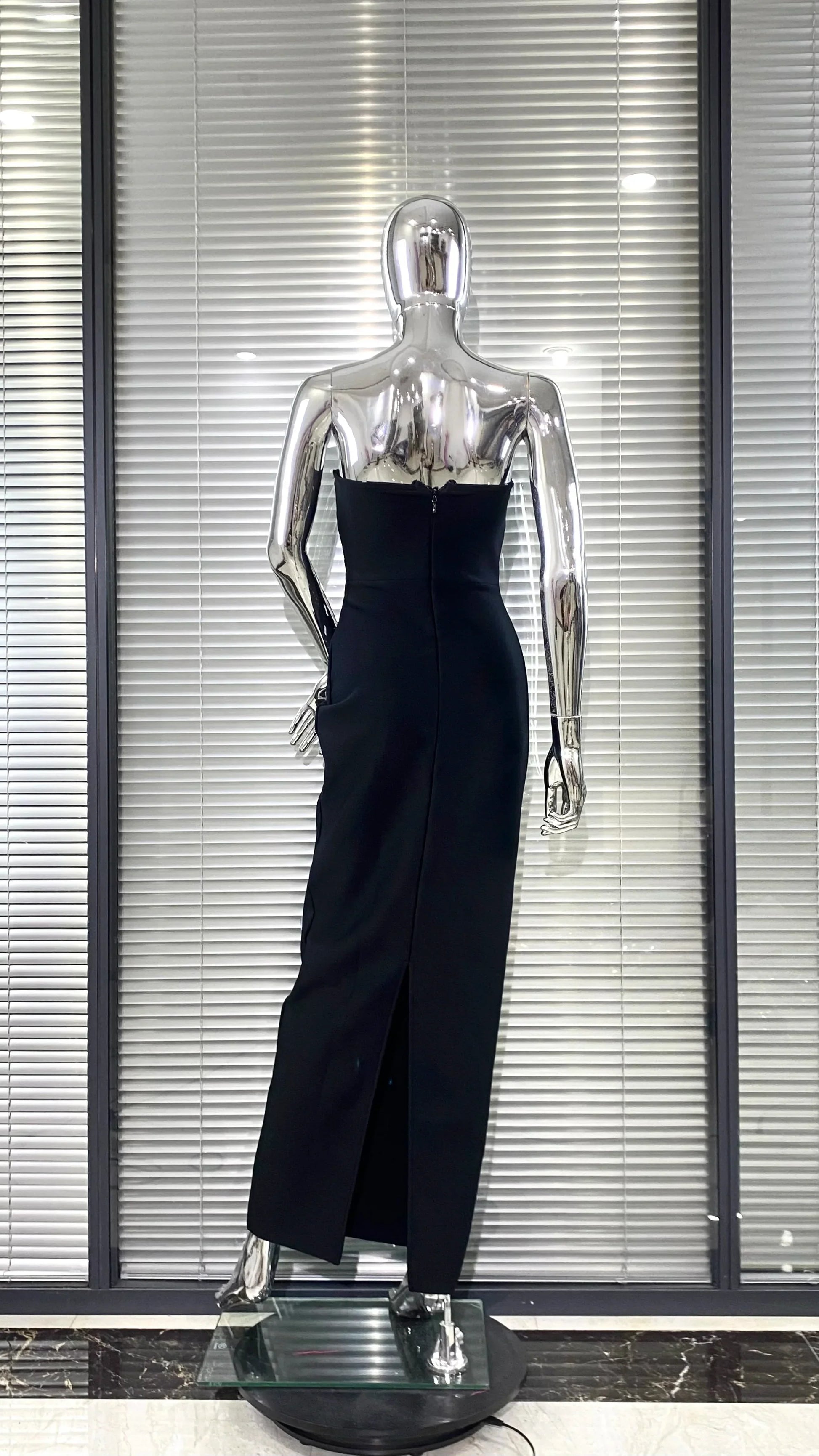 Sparkling Diamonds Fashion Woman Party Dress Strapless Black Bandage Ankle Length Dress Celebrity Birthday Party Outfit