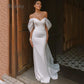 Vestido de noiva de sereia elegante e elegante Mulheres brancas do ombro aberto para trás de cetim vestido de noiva Trem vestidos de novia